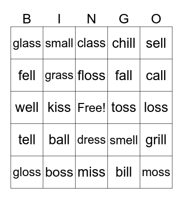 LL and SS Words Bingo Card