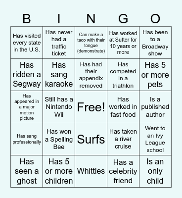 Find Someone Who Bingo Card