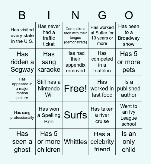 Find Someone Who Bingo Card