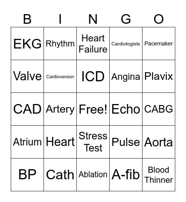 Cardiology Bingo Card