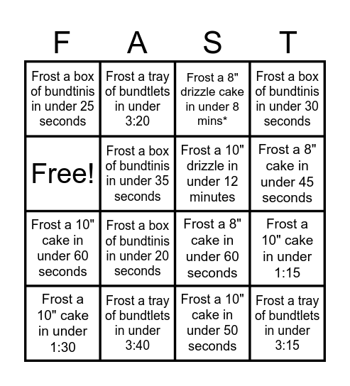 FAST FROSTER SHOWDOWN Bingo Card