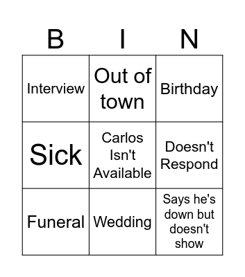 Carlos Bingo Card
