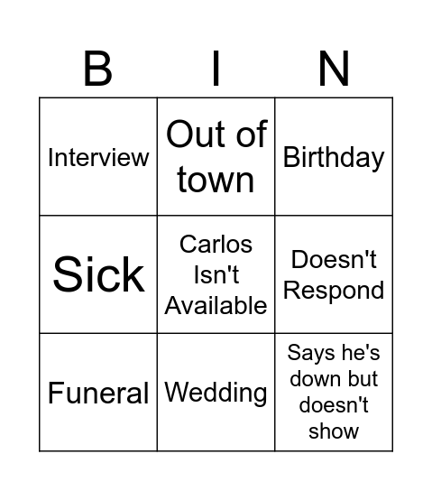 Carlos Bingo Card