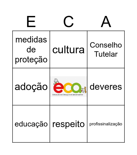Estatuto da Criança e do Adolescente Bingo Card