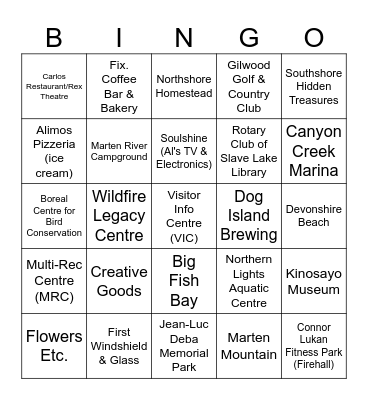 Slave Lake BINGO Card