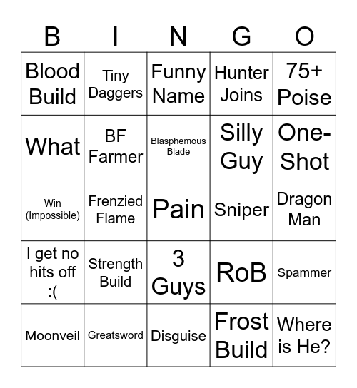 Elden Ring Invasion Bingo Card
