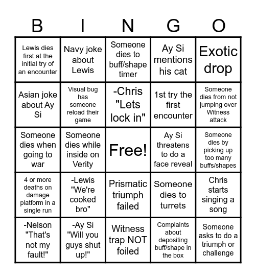 Untitled Bingo Card