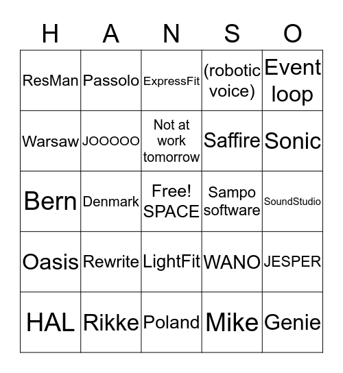 HANS Bingo Card