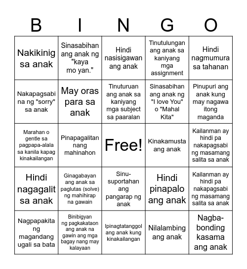 PARENTING EDITION Bingo Card