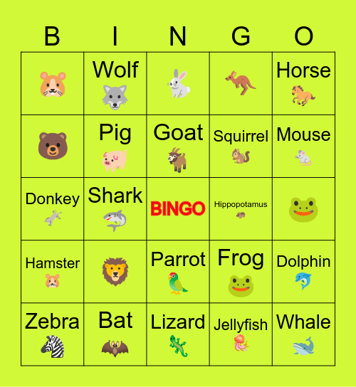 ANIMALES Bingo Card