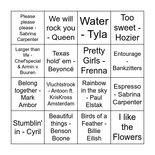 Muziek bingo groep 7 Bingo Card