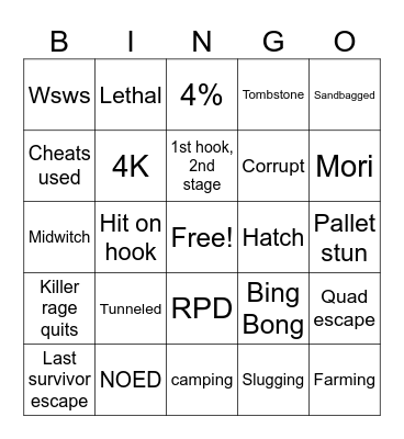 DBD Bingo Card