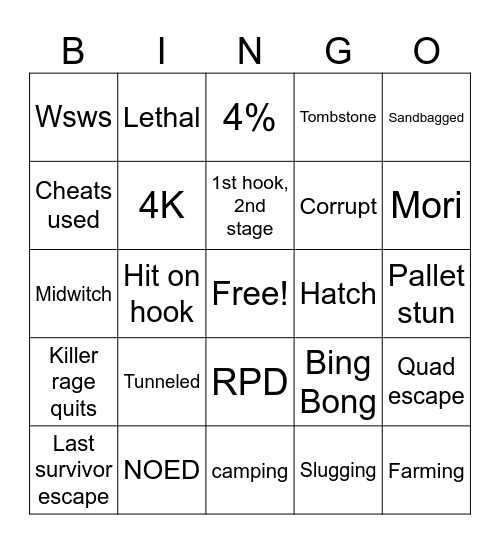 DBD Bingo Card