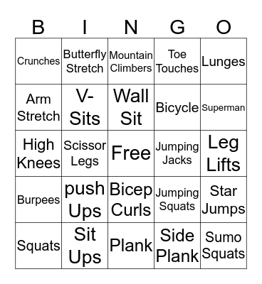 Fitness Bingo Card