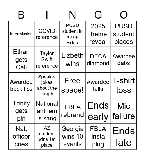 FBLA Closing Bingo Card