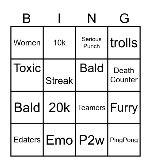 TSB Bingo Card