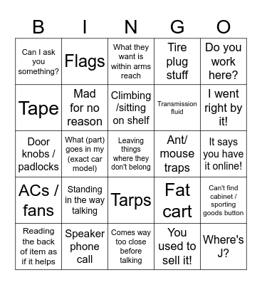 Customers Bingo Card