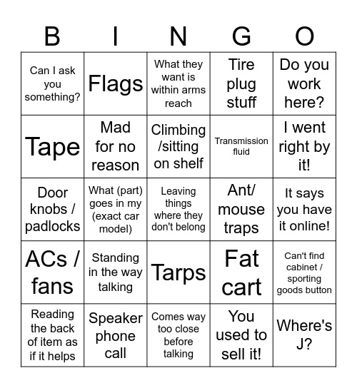 Customers Bingo Card