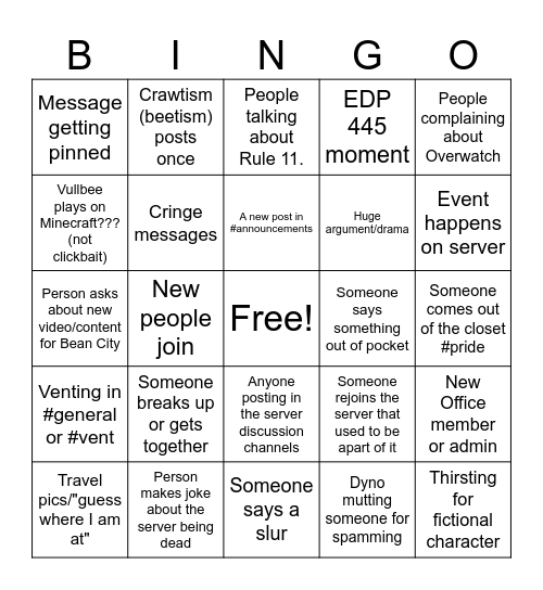 Bean City July Bingo Card