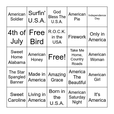 4th of July Music Bingo Card