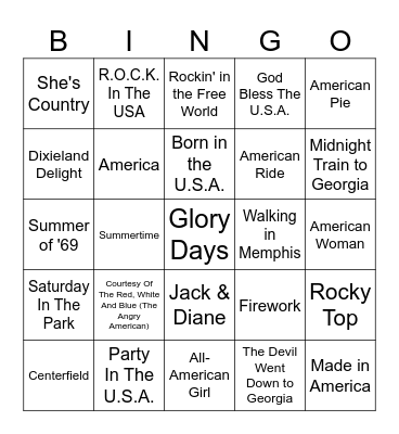 American Classics (4th of July) Bingo Card