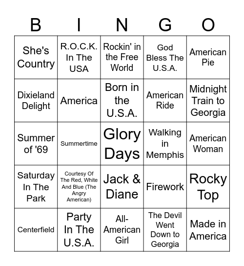 American Classics (4th of July) Bingo Card