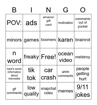 IG reels Bingo Card