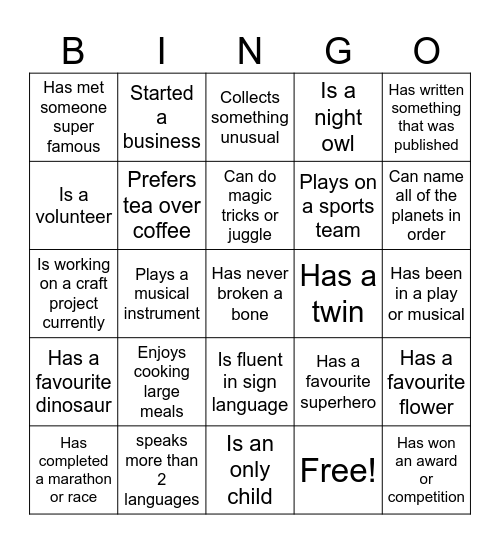 Untitled Bingo Card