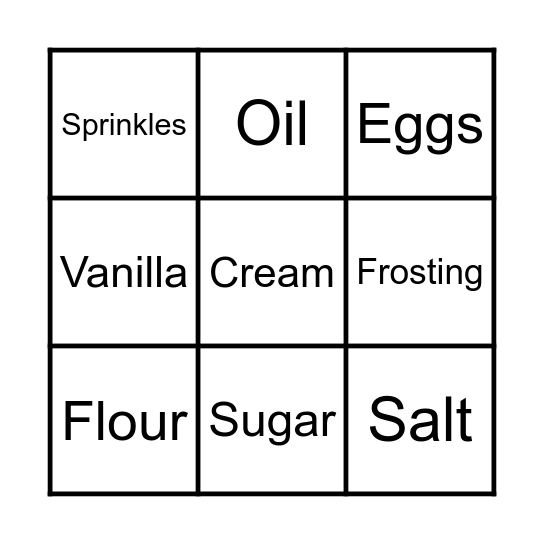 My cupcake Bingo Card