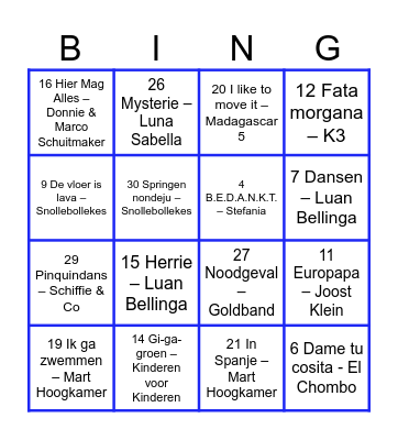 Muziek bingo Camping Games Bingo Card