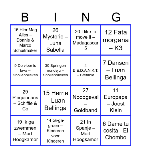 Muziek bingo Camping Games Bingo Card