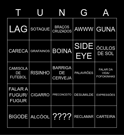 Tunga Bigo Bingo Card