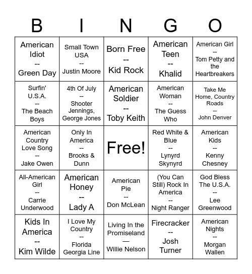 Bingo Is For Patriots Bingo Card