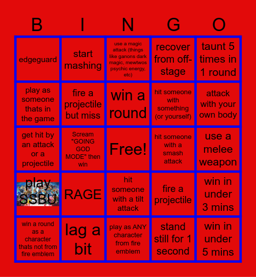 Super Smash Bros Ultimate Bingo Card