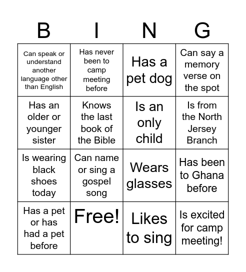 Human Bingo Card