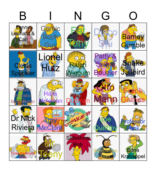 Peripheral Characters from The Simpsons Bingo Card