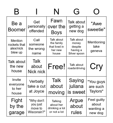 Mary is visiting! Bingo Card
