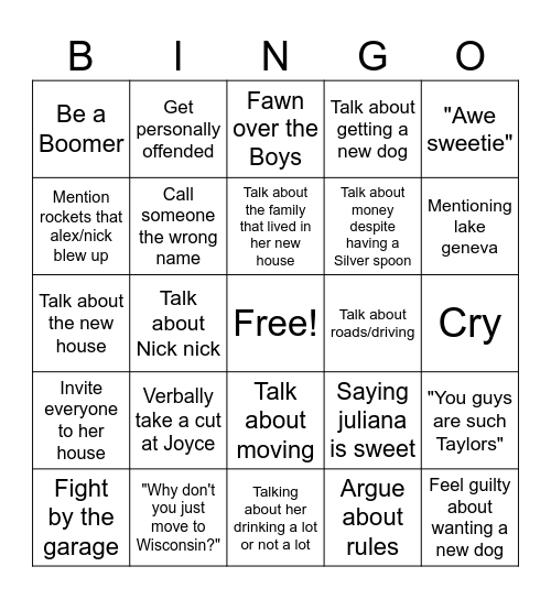 Mary is visiting! Bingo Card