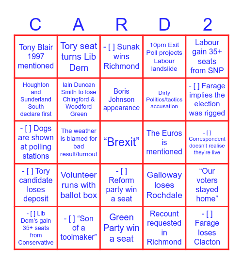 General Election Bingo Card