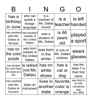 Find Someone Who Bingo Card