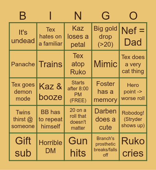 WILDFOLK Bingo Card