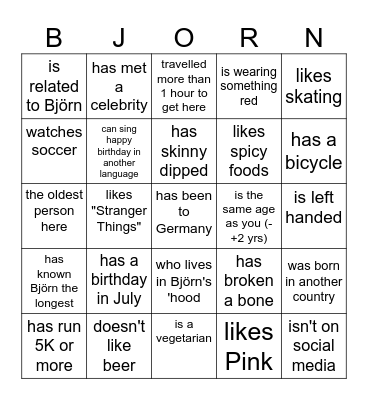 Find someone who....BINGO! Bingo Card