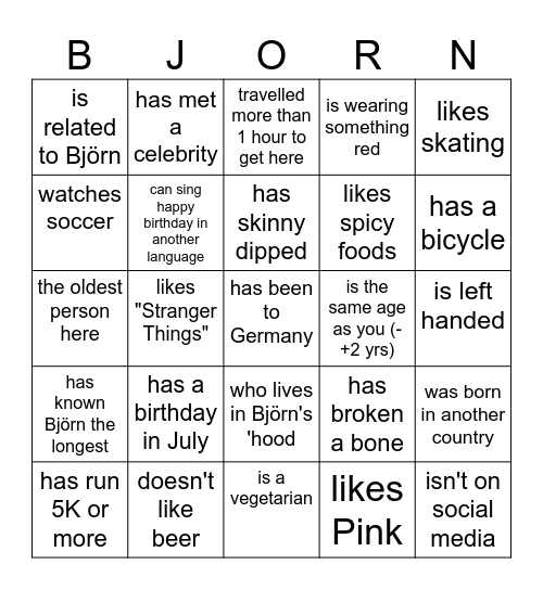 Find someone who....BINGO! Bingo Card