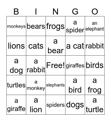 Animal BINGO Card