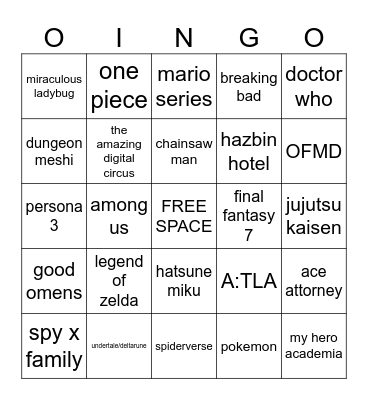 Supercon 2024 Cosplays Bingo Card