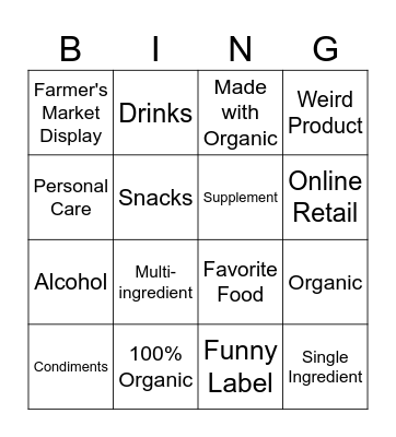 Organic Label Surveillance Bingo Card