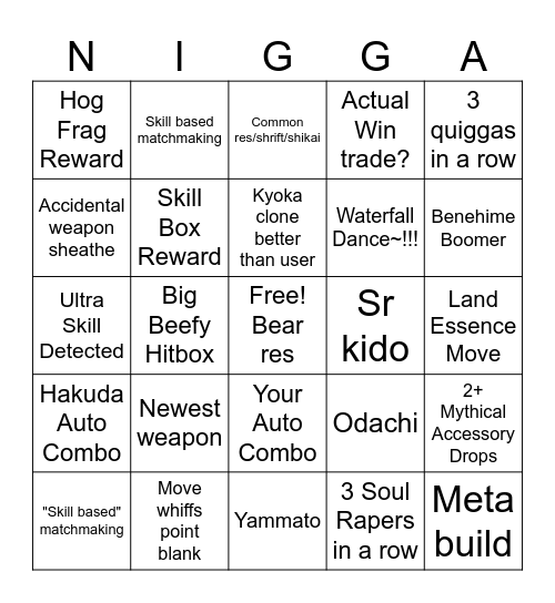 Type Soul Bingo Card