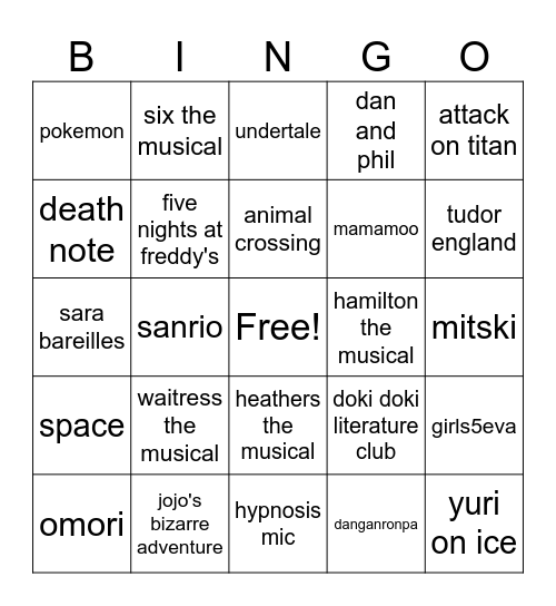 raes bingo Card