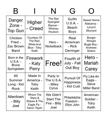 4th of July Music Bingo! Bingo Card