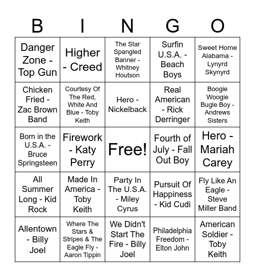 4th of July Music Bingo! Bingo Card